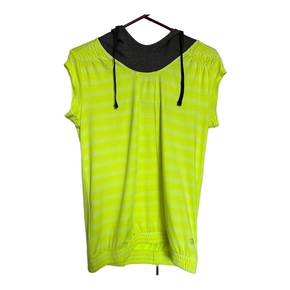 MPG Mondetta Performance Gear Womens Hooded Grey Lime Sleeveless Pullover Flaw M - Picture 1 of 8